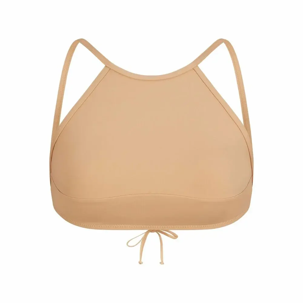 Skims Recycled Swim High Neck Top Sexy Tie Back Bikini Top Ochre NWT Size Small
